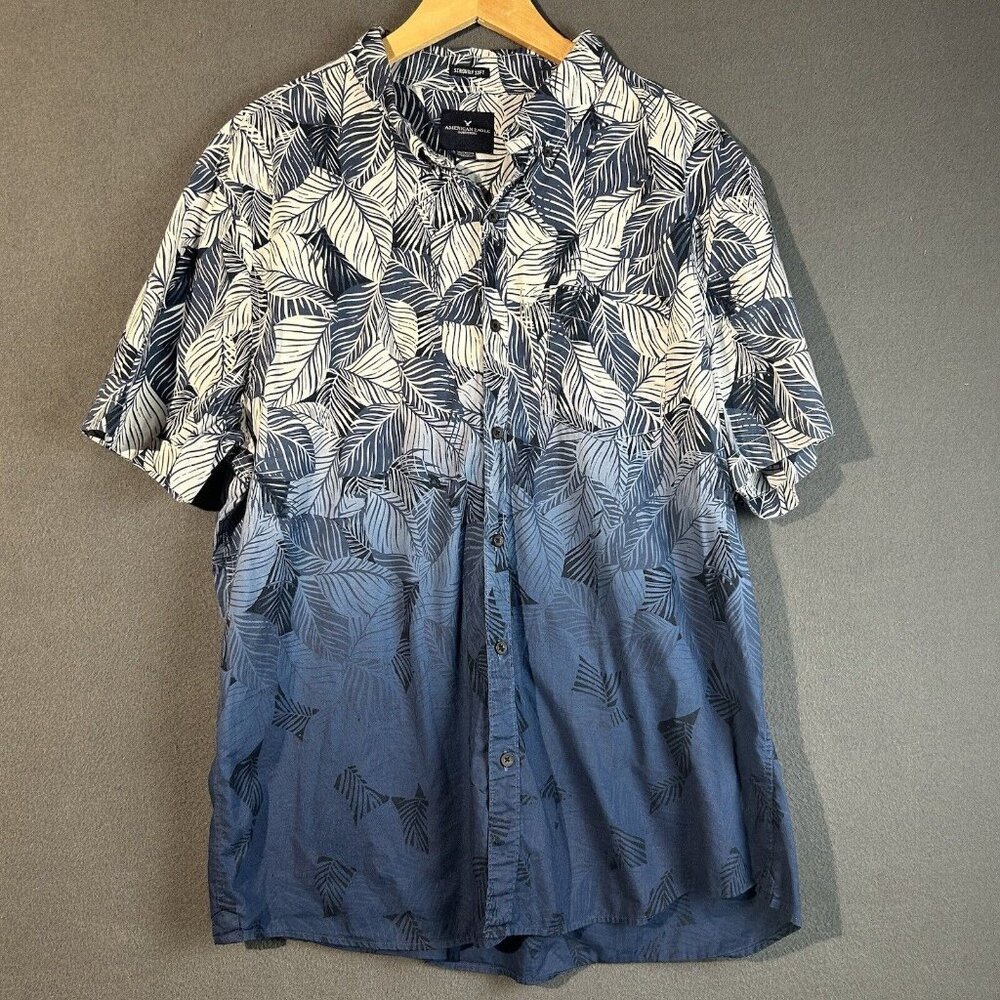 American Eagle Hawaiian Shirt, Size XXL White Fade To Blue Short Sleeve Soft